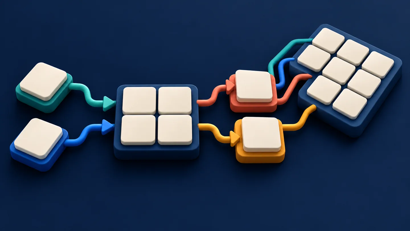 Input tiles, a two-by-two matrix grid, and output tiles illustrating matrix multiplication.